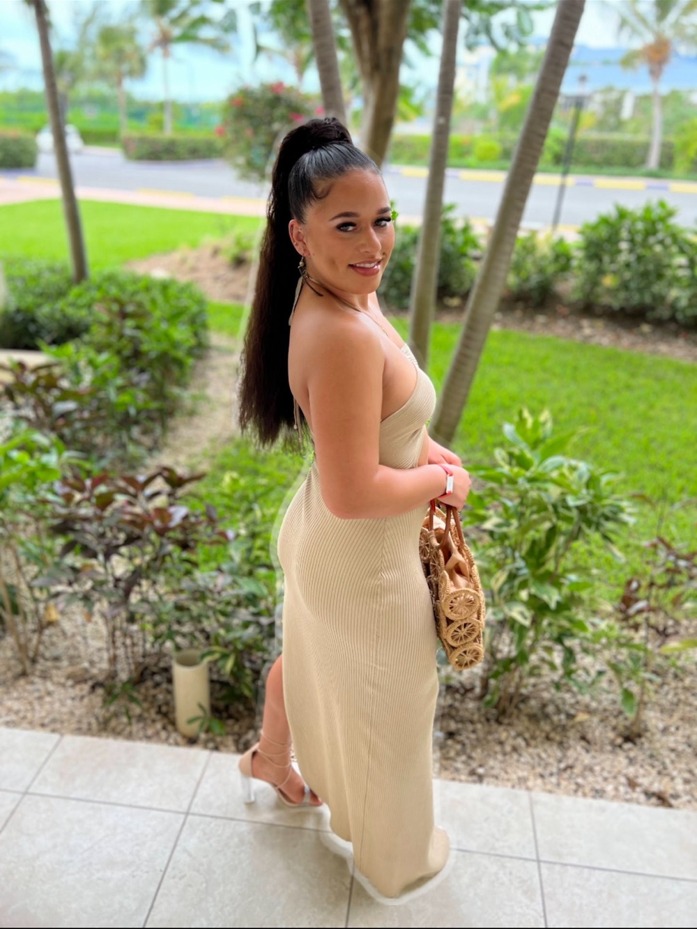 JLUXLABEL Strapless Ribbed Maxi Dress in Beige - Picture 3 of 3